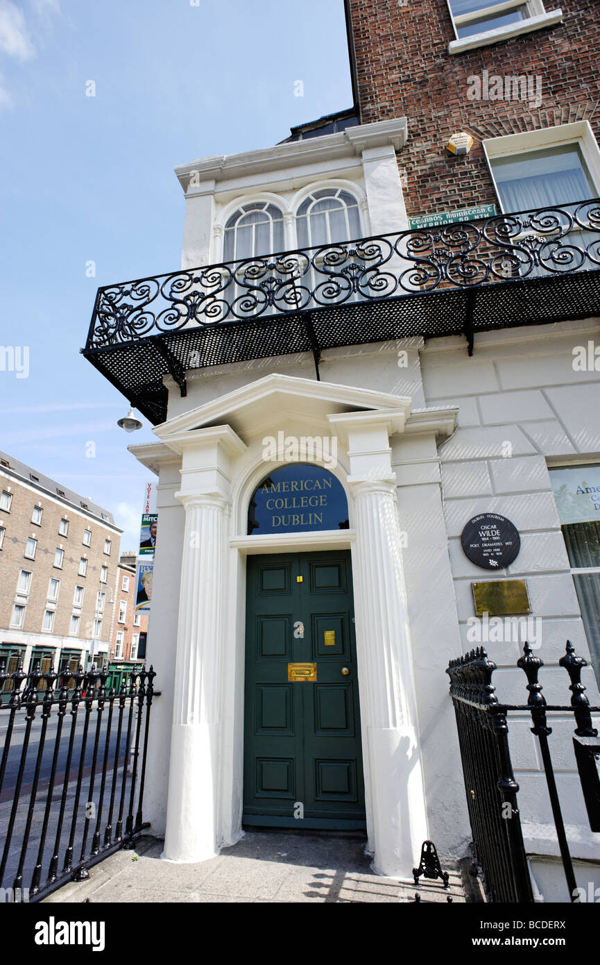 Oscar Wilde è luogo di nascita su Merrion Square a Dublino Repubblica di Irlanda Foto Stock