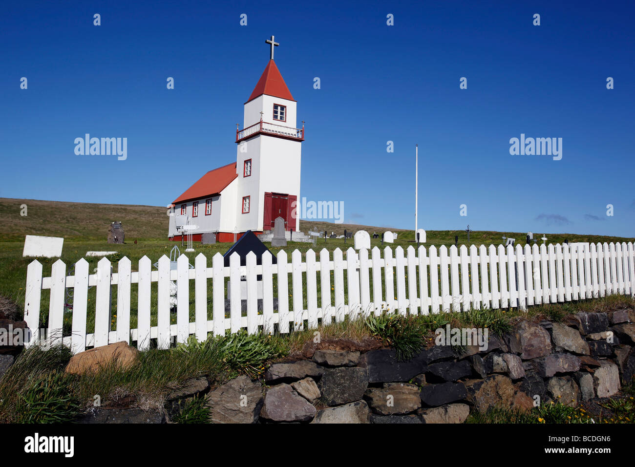 La chiesa sull isola Grímsey sul circolo polare artico, Islanda Foto Stock