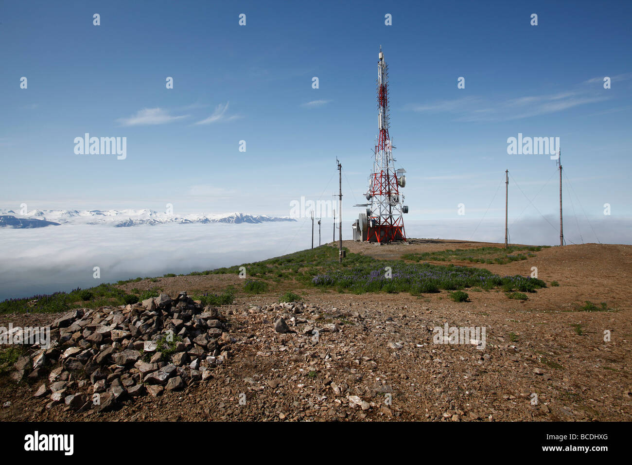 Relè di comunicazioni e torre televisiva, Husavík, Islanda Foto Stock