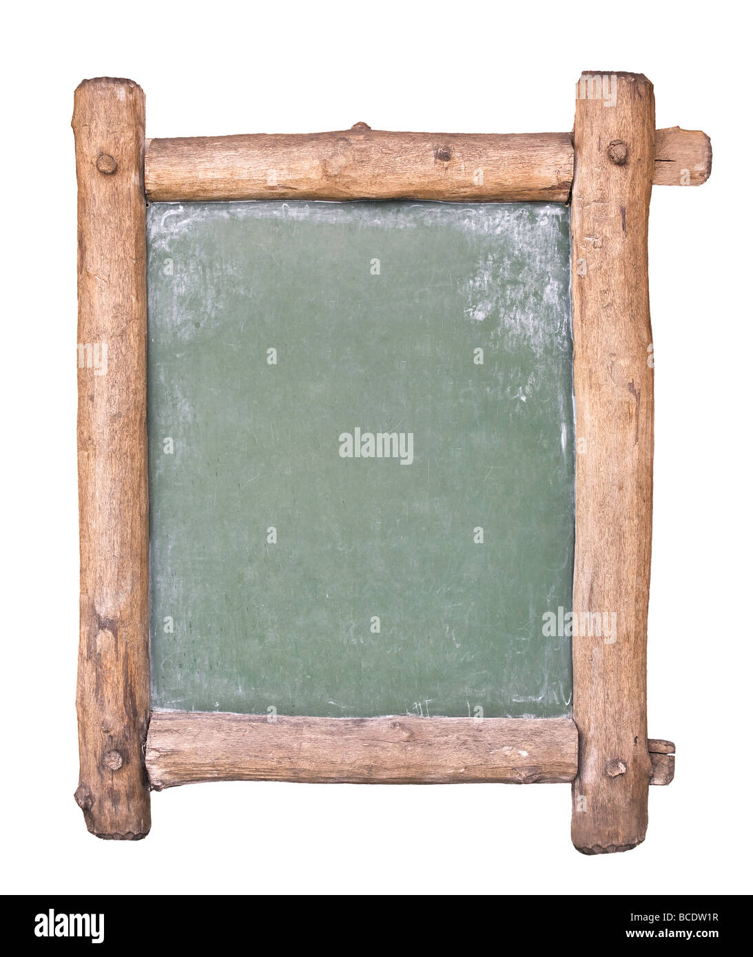 Piccola lavagna con cornice in legno isolato su bianco Foto Stock