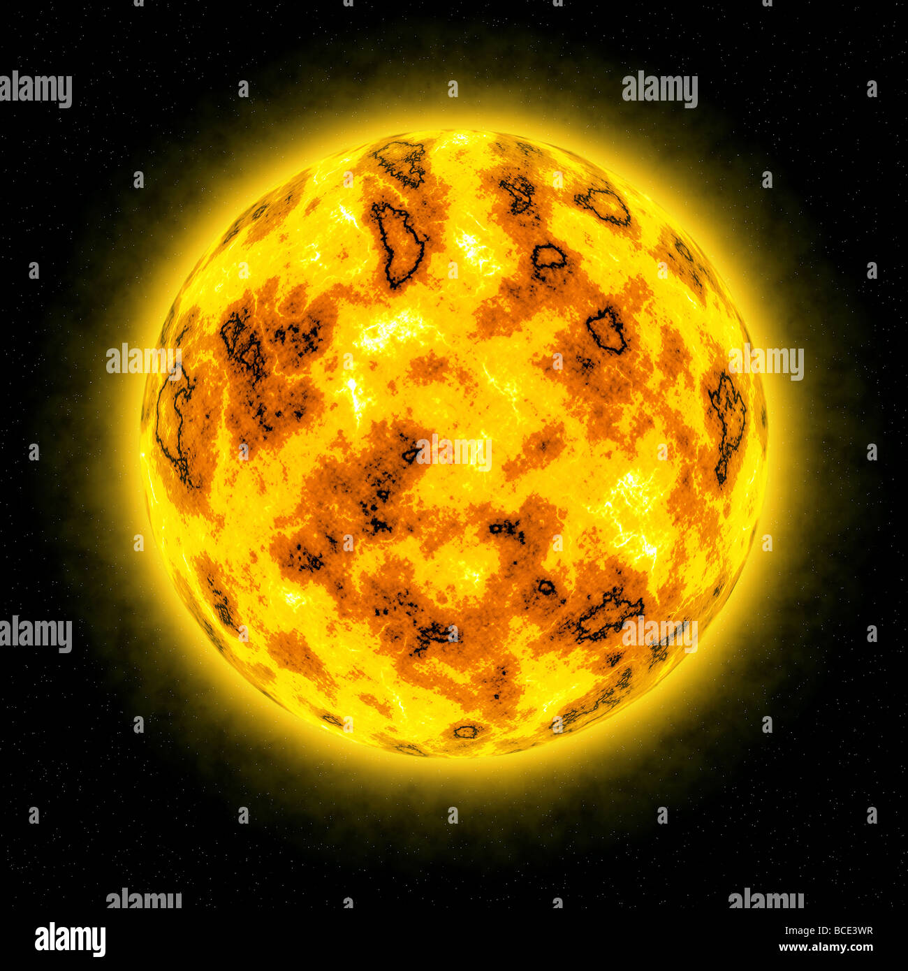 Illustrazione del sole su sfondo nero Foto Stock