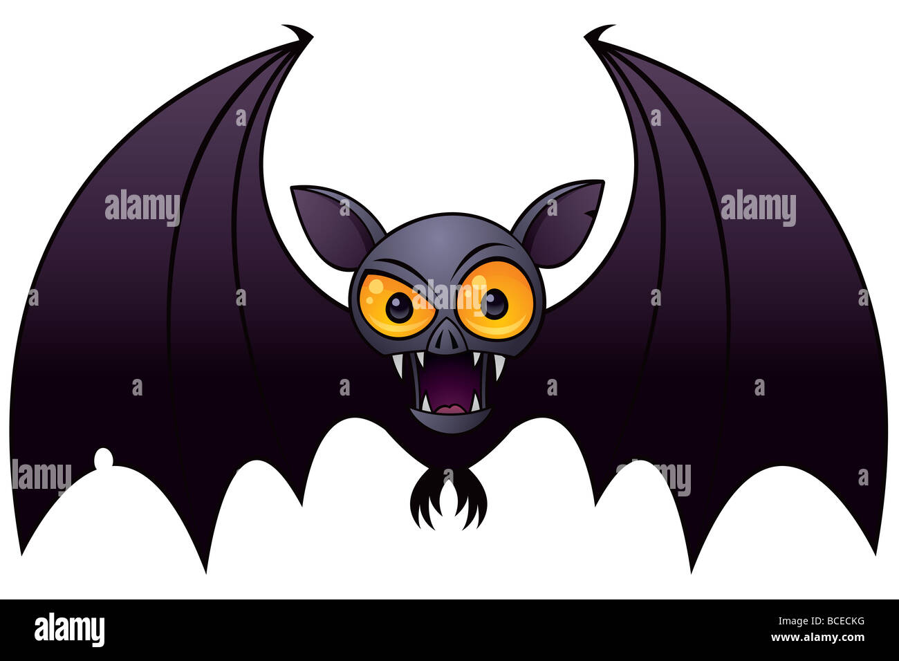 Vector cartoon illustrazione di un vampiro Halloween Bat con grandi occhi arancio. Foto Stock