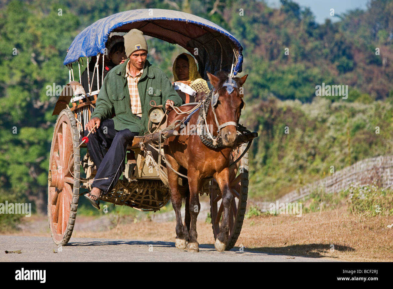 Myanmar Birmania Mrauk U. una carrozza trainata da cavalli voce per il mercato vicino a Mrauk brevetto statunitense n. Foto Stock