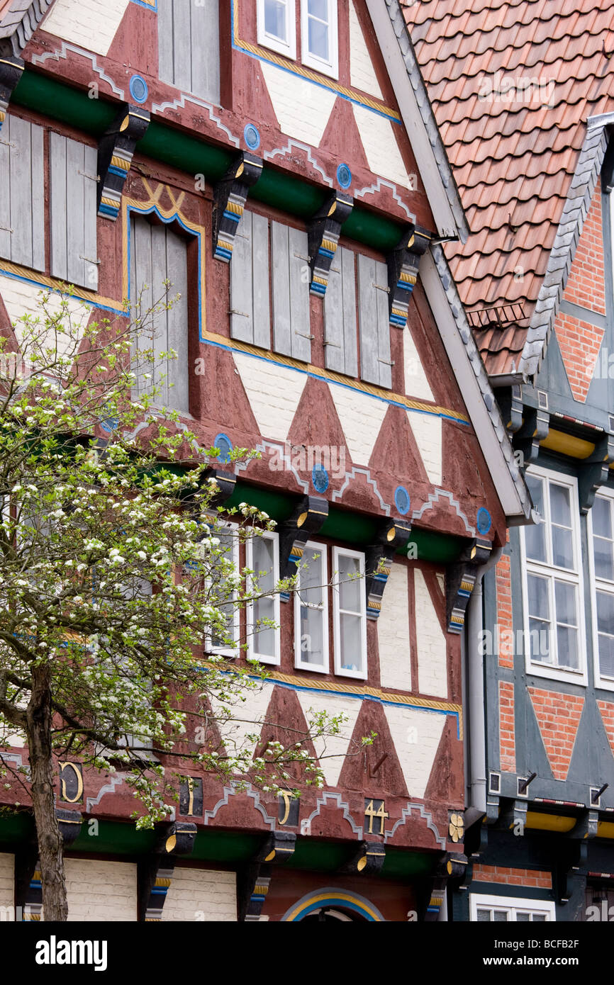 Germania, Bassa Sassonia, Celle, vecchie case con travi di legno Foto Stock