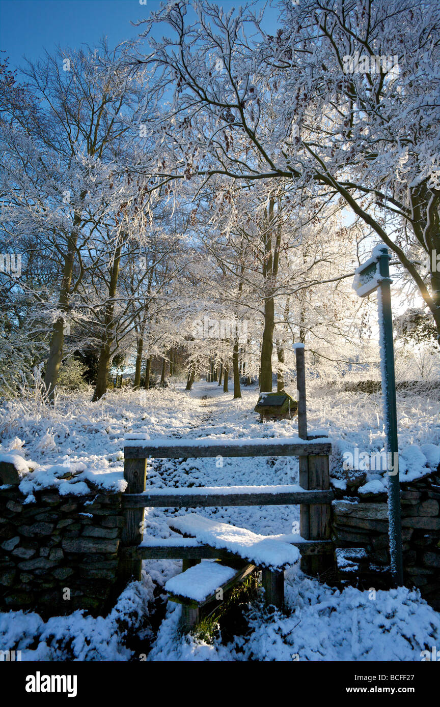 Neve in Inghilterra rurale, UK, Leicestershire, England, Regno Unito Foto Stock
