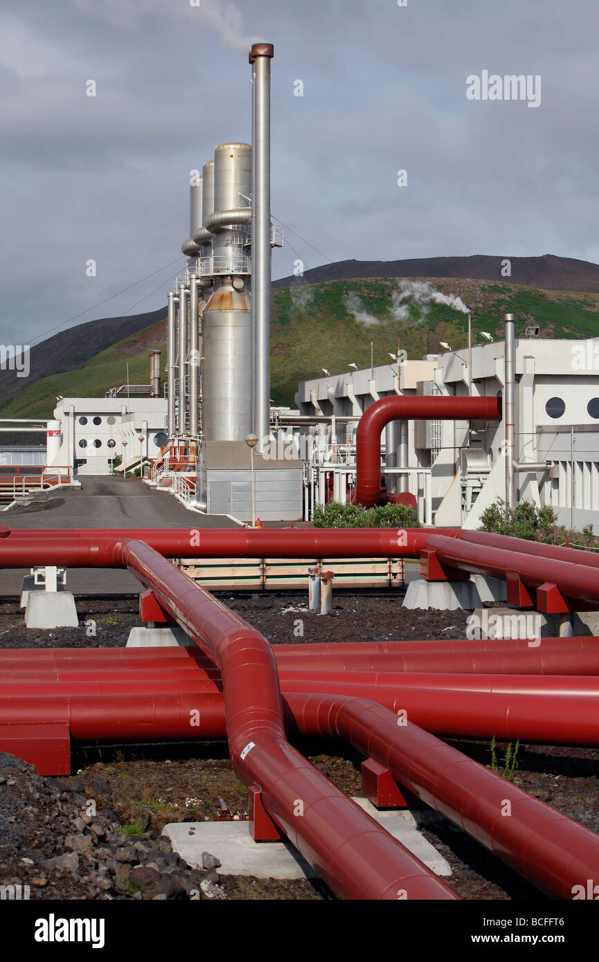 Svartsengi Power Plant, penisola di Reykjanes vicino a Keflavik, Islanda Foto Stock