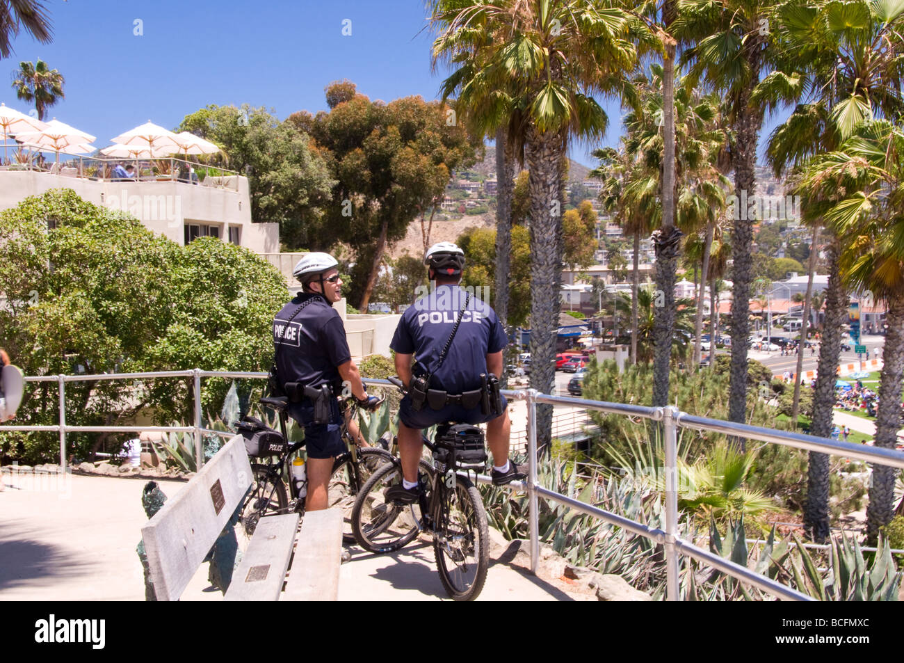 La polizia sulle biciclette in California, Stati Uniti d'America Foto Stock