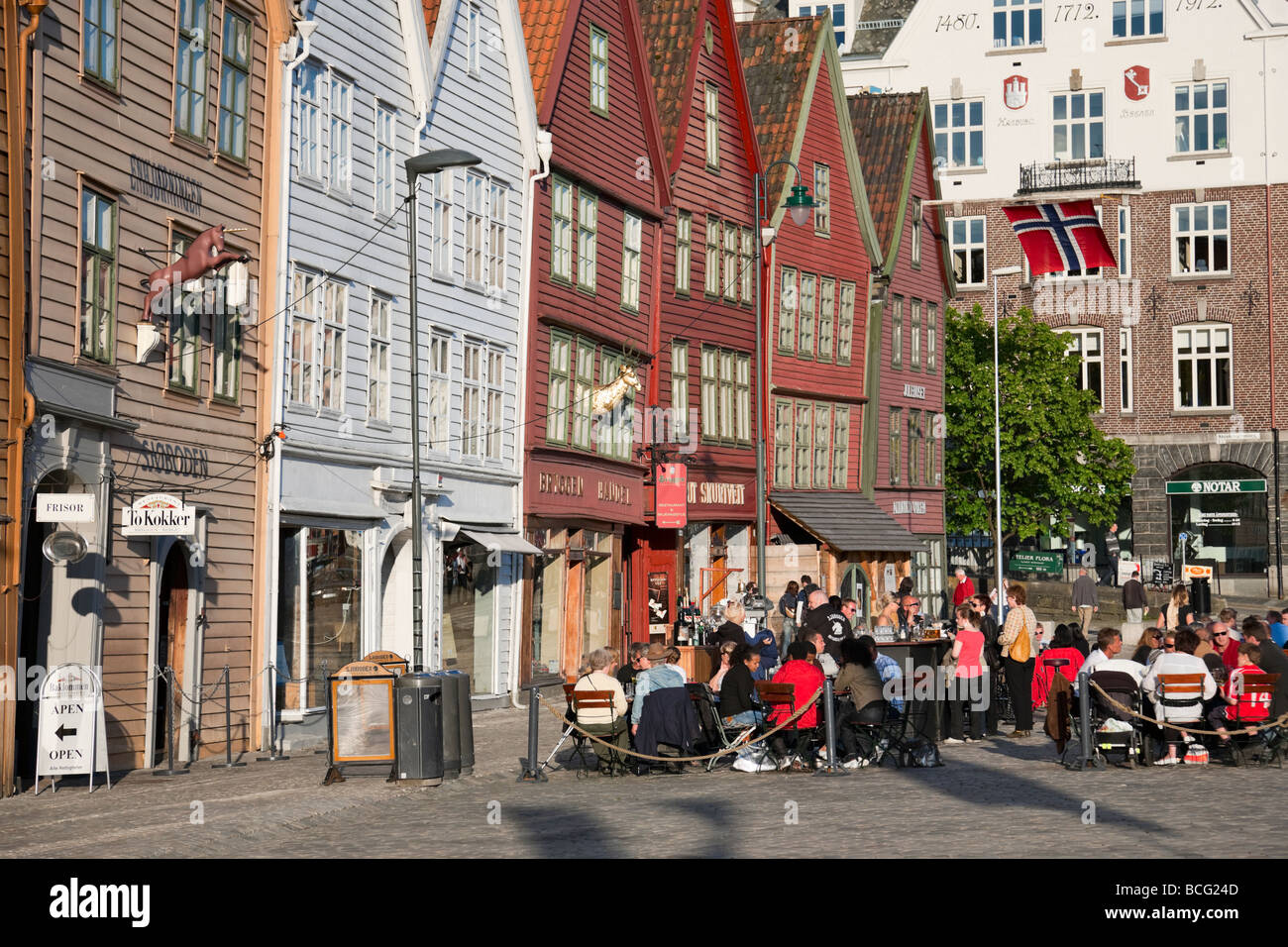 Ristorante e pub a Bryggen a Bergen in Norvegia Foto Stock