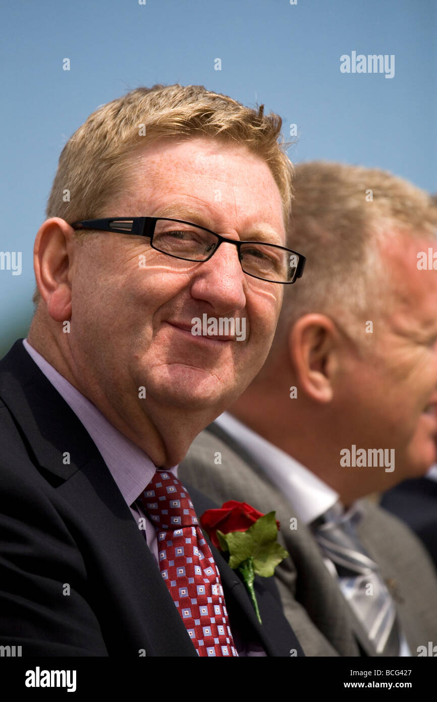 Len McCluskey, l'Assistente del Segretario generale dell unione unite, siede sulla piattaforma di altoparlanti al 2009 minatori di Durham Gala Foto Stock