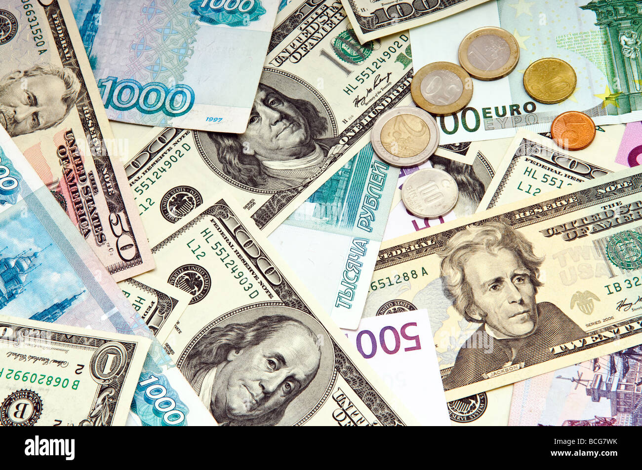 La valuta estera sullo sfondo Foto Stock