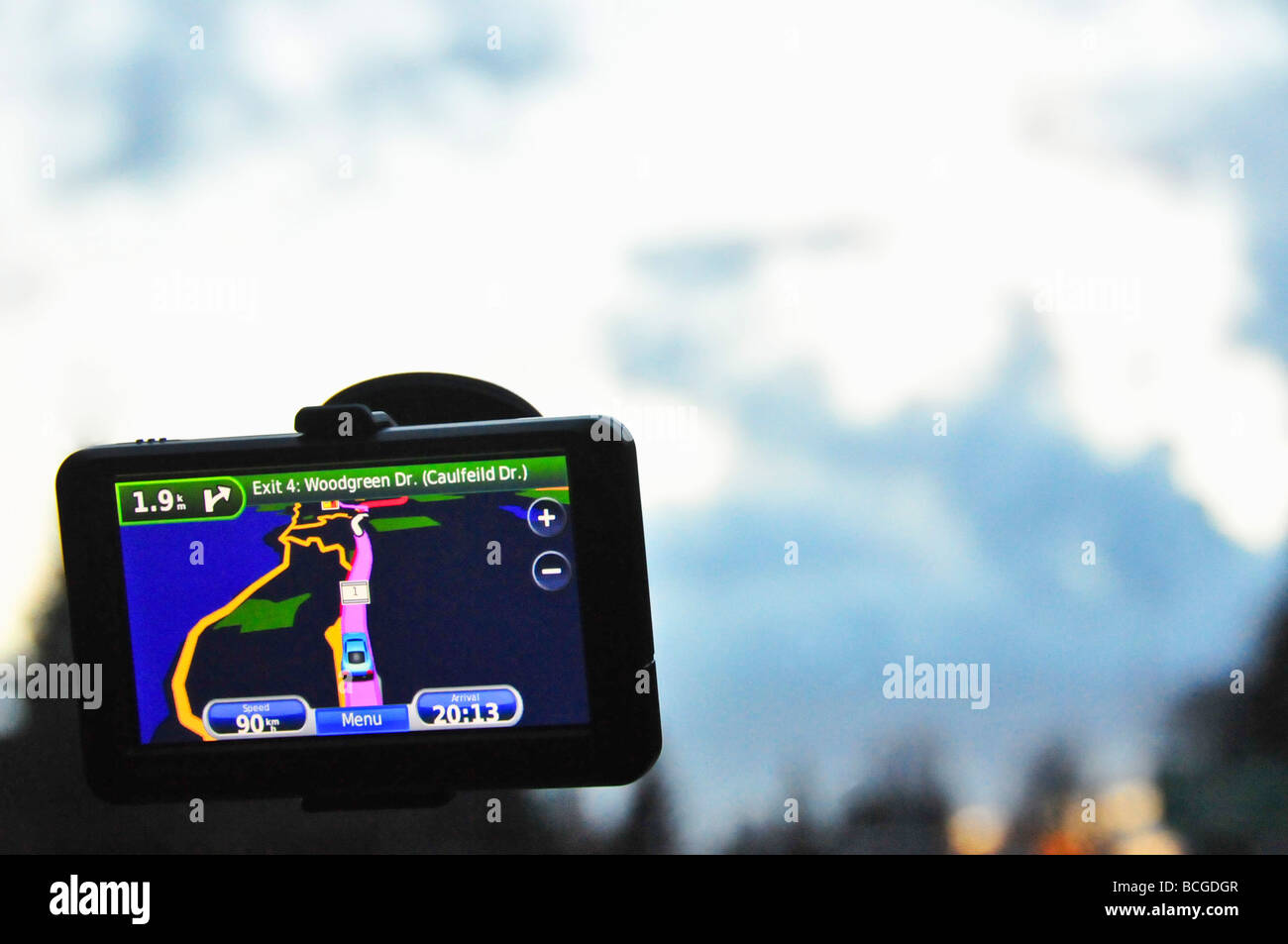Dispositivo di navigazione GPS in auto Foto Stock