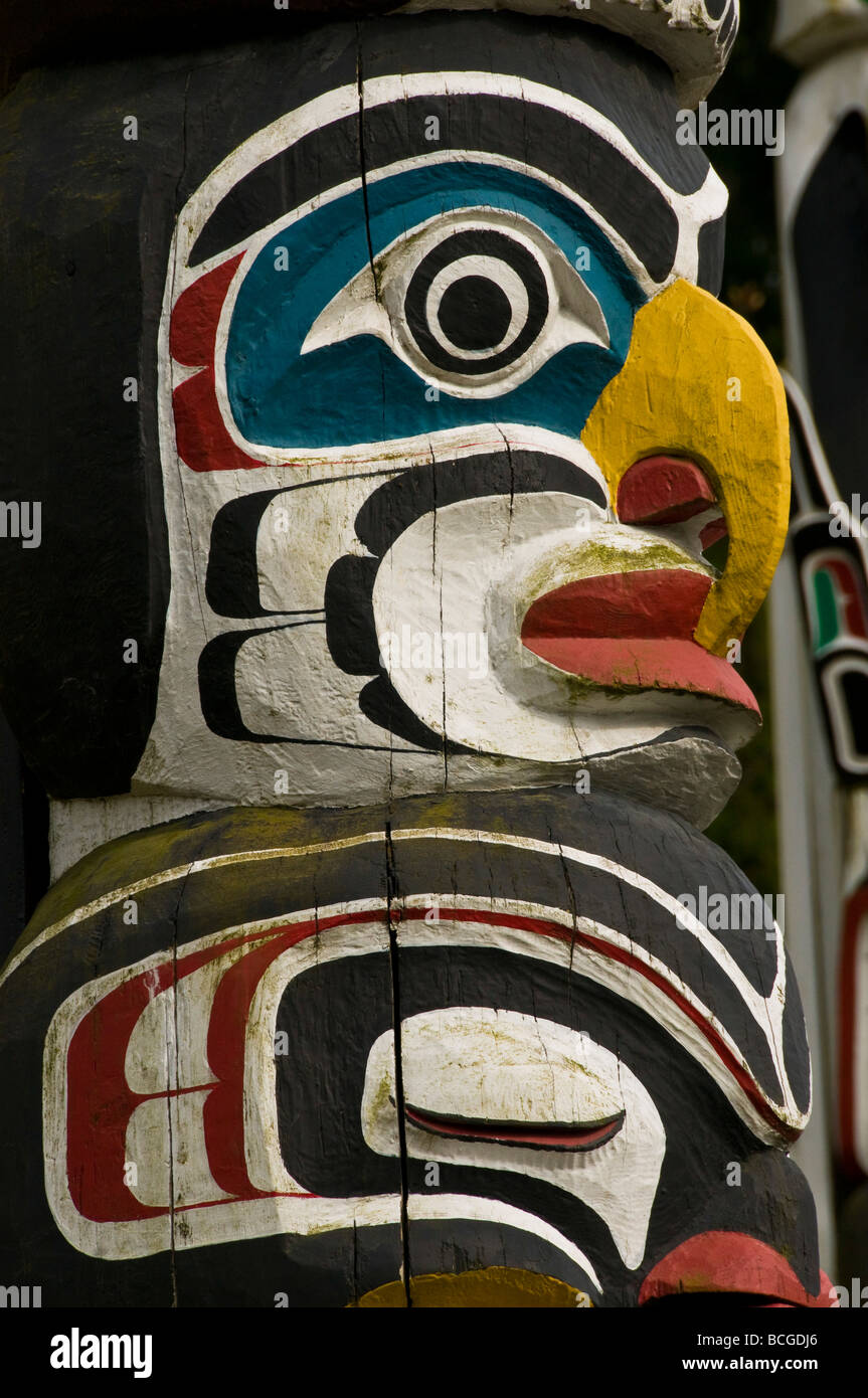 Totem Poles a Stanley Park a Vancouver in Canada Foto Stock