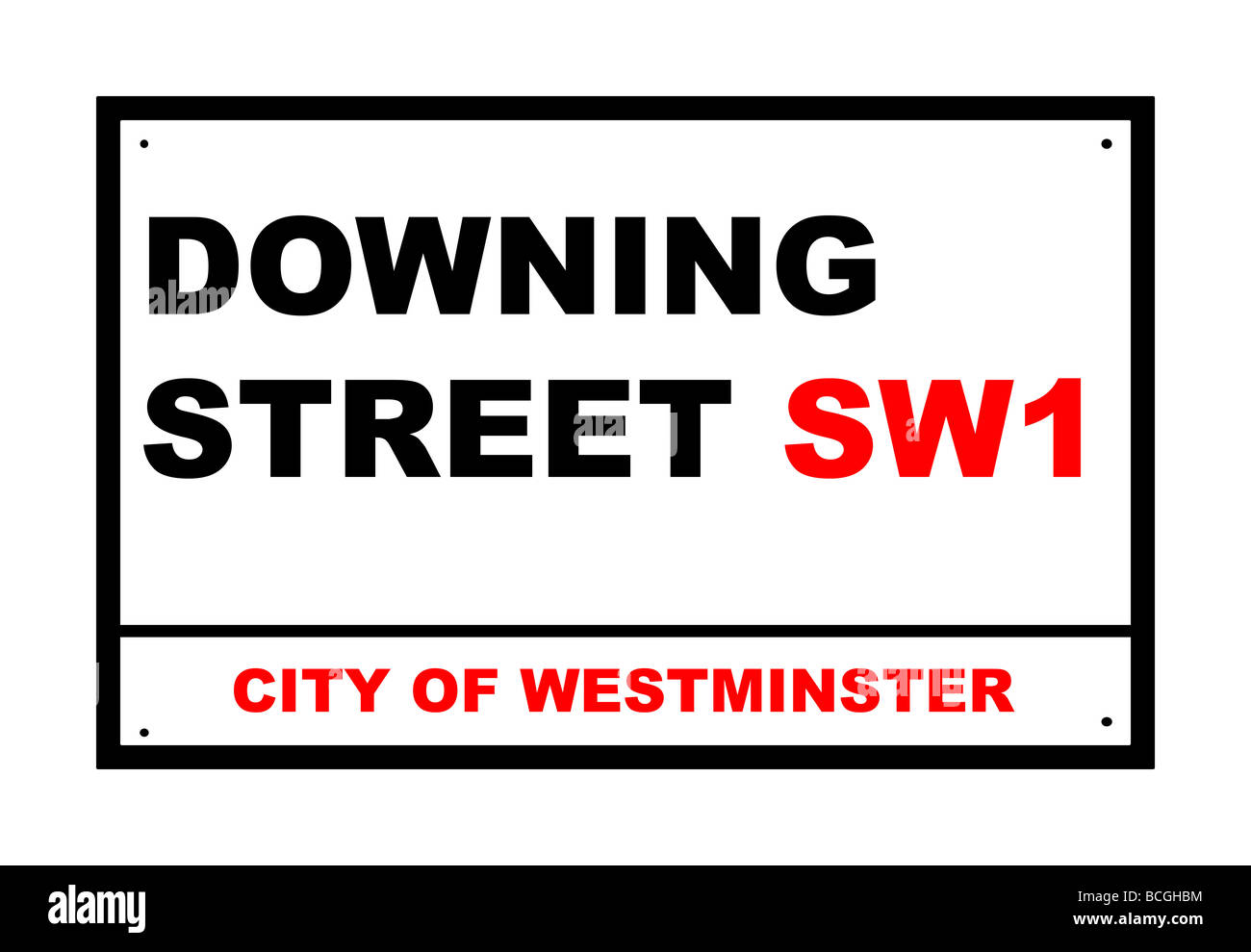 Downing street cartello stradale isolato su sfondo bianco London Inghilterra England Foto Stock
