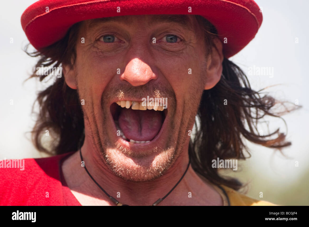 Buffone medievale nella battaglia di Tewkesbury RIEVOCAZIONE 2009 Foto Stock