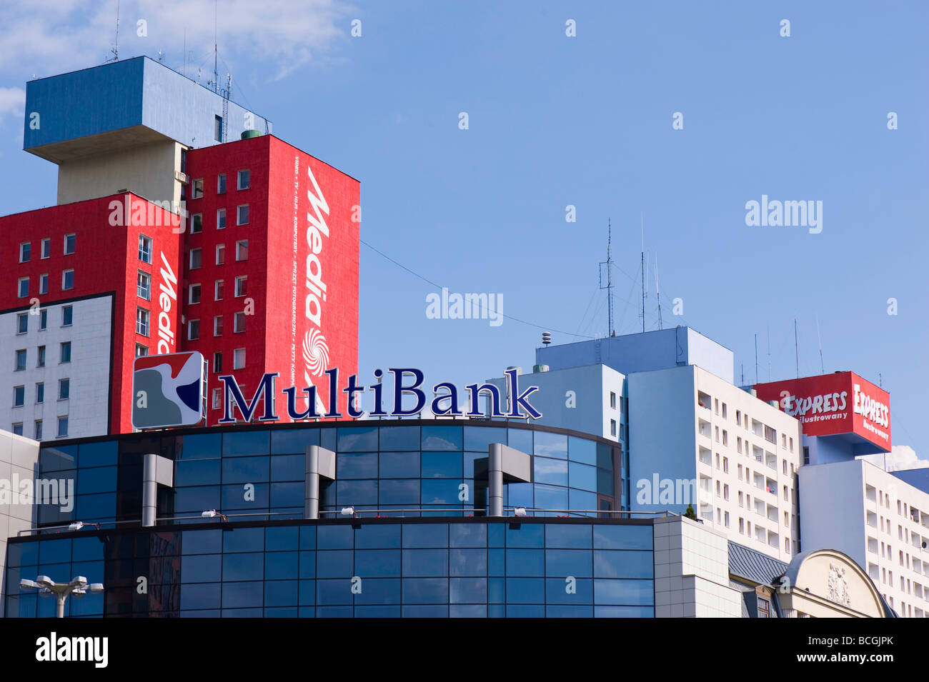 Architettura contemporanea nel centro della città di Lodz in Polonia Foto Stock