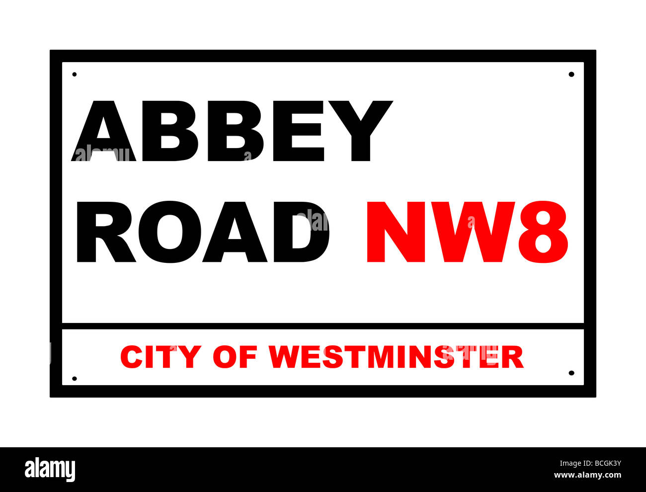 Abbey Road Sign isolate su sfondo bianco London Inghilterra England Foto Stock