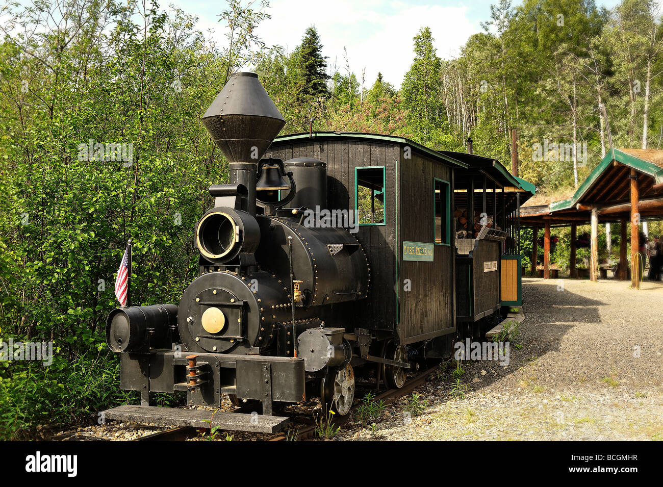 Treno a vapore che porta i turisti alla eldorado gold mine fairbanks alaska Foto Stock