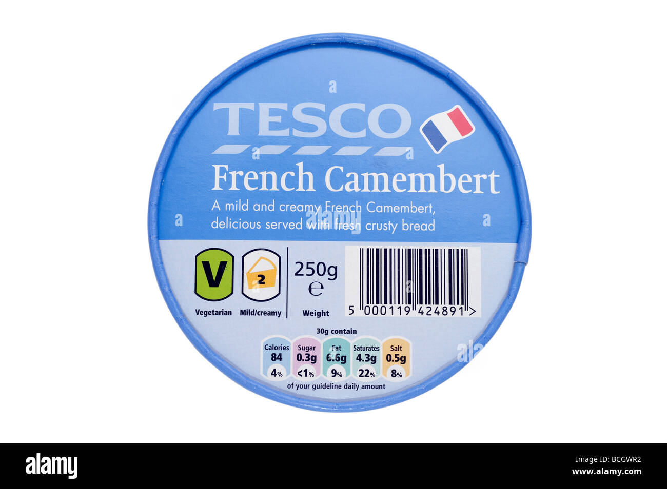 250 grammo vasca della Tesco "Camembert francese di formaggio Foto Stock