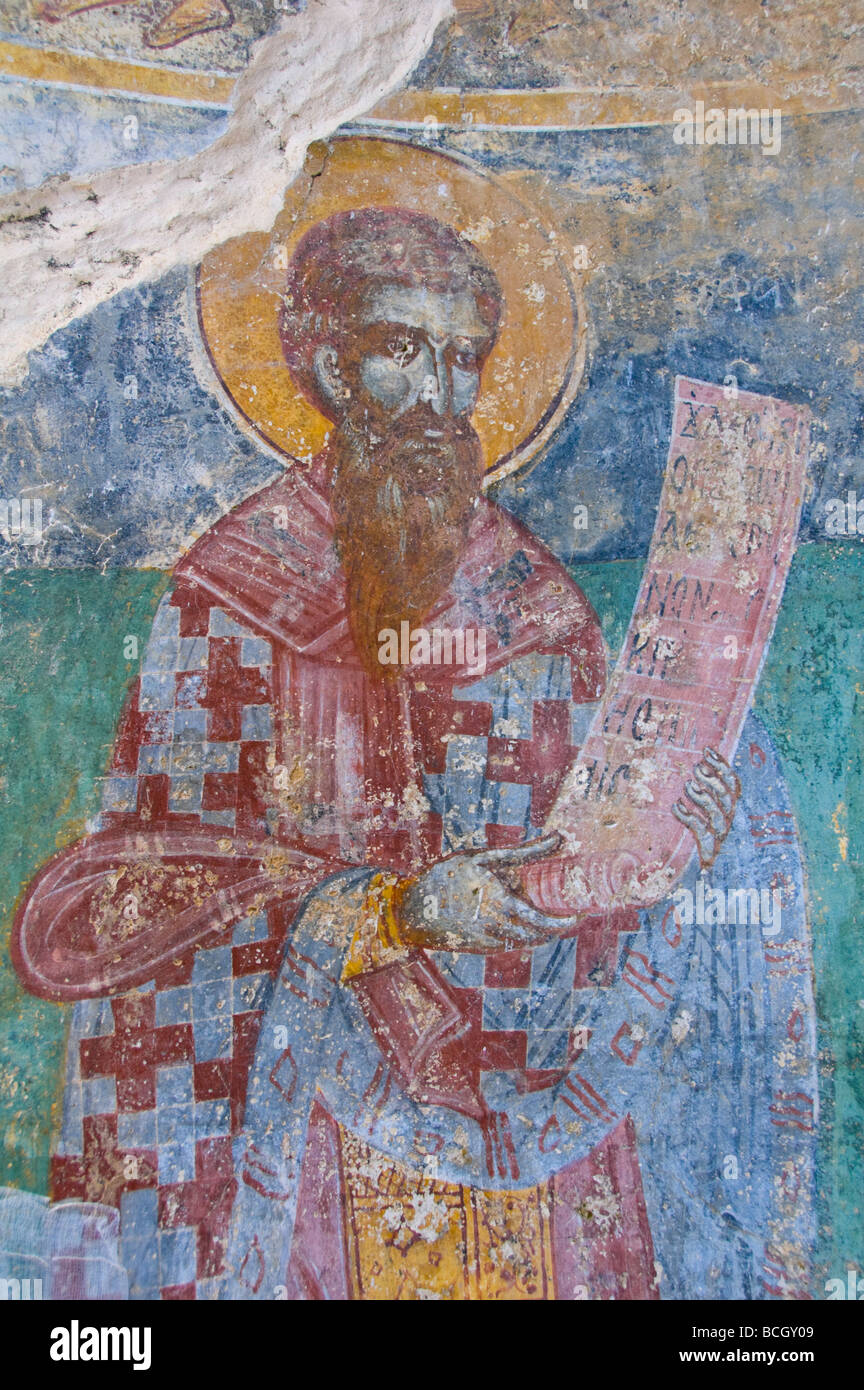 Rovine di San Nicola Cappella con pitture murali risalenti al XVII secolo nei pressi di Sami sull'isola di Cefalonia in Grecia GR Foto Stock