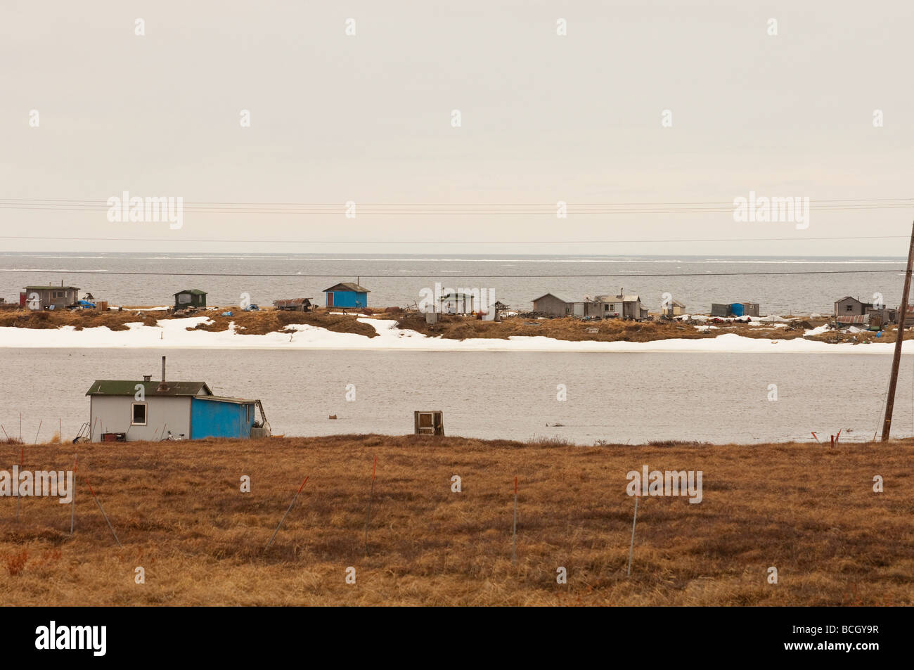 Una pesca di sussistenza CAMP UNA VOLTA FORT DAVIS presso la foce del fiume nome sul mare di Bering Foto Stock