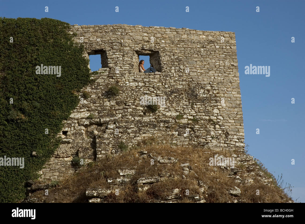 Mura di fortificazione del Castello di Venere, Erice, in Sicilia, Italia Foto Stock