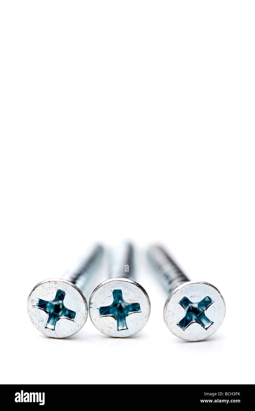 Poco profonda verticale focus macro di 3 viti per legno con spazio per la copia Foto Stock