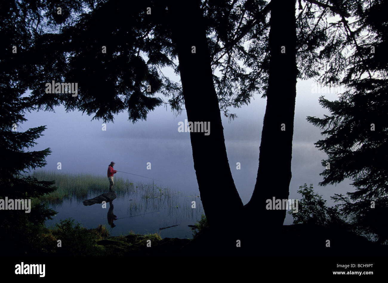 Fly Pescatore sul lago Auke /nSoutheast Alaska estate Foto Stock