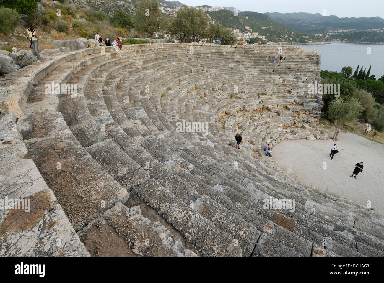 Antico Anfiteatro Antiphellos Kas Lycia Regione Mar Mediterraneo Turchia Foto Stock