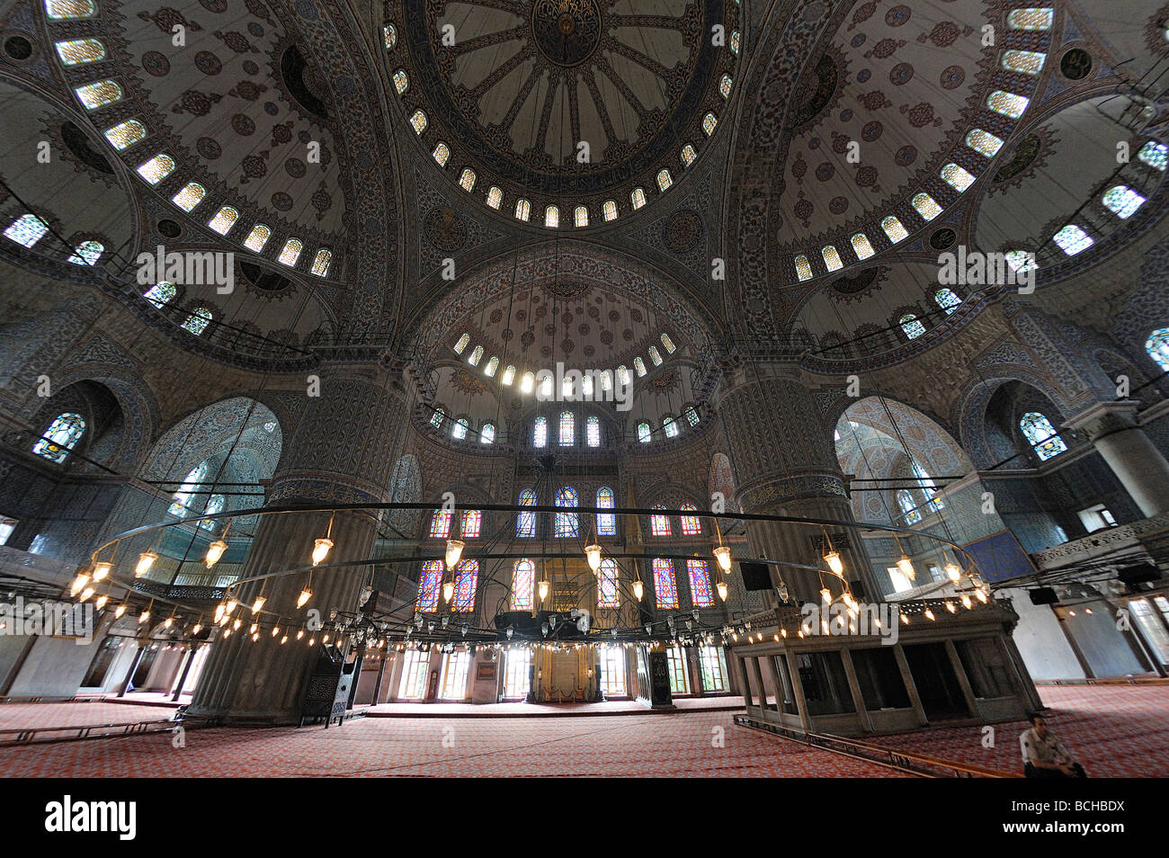 Vista interno della Moschea Blu Sultan Ahmed Mosque Islanbul Turchia Foto Stock