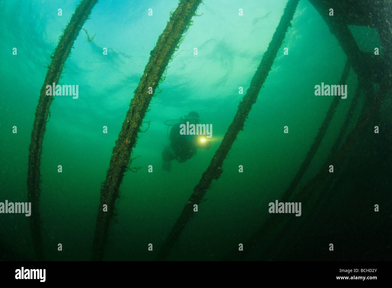 Subacqueo a Milano I Relitto motonave imbarcazione costruita 1885 Lago di Lugano Ticino Svizzera Foto Stock