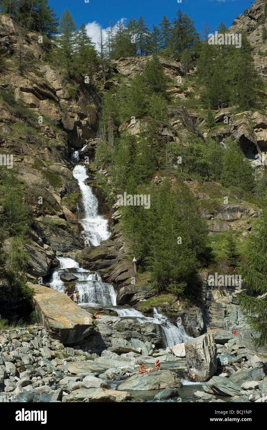 Cascate di Lillaz vicino a Cogne in Valle d'Aosta, Italia Foto Stock