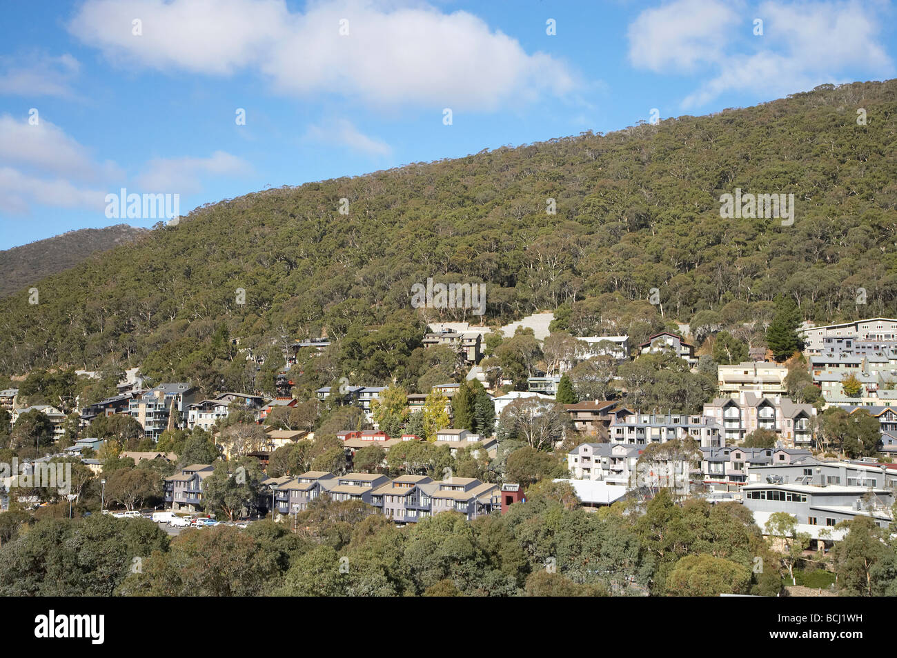 Thredbo Ski Resort Kosciuszko Parco Nazionale montagne innevate del Nuovo Galles del Sud Australia Foto Stock