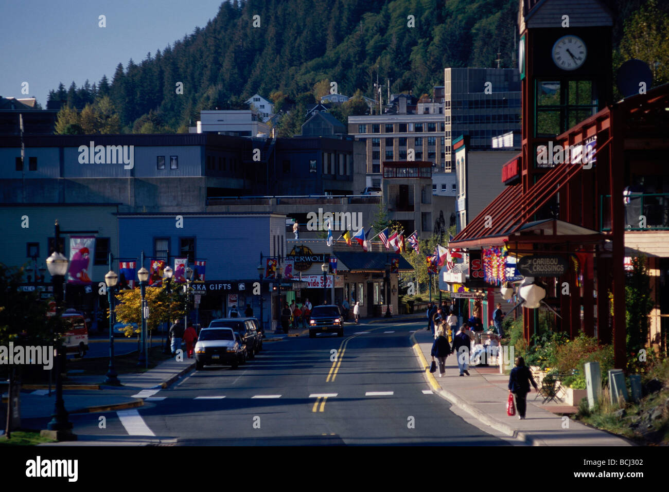 Vista del centro della città di Juneau S.Franklin memorizza se l'Alaska Foto Stock