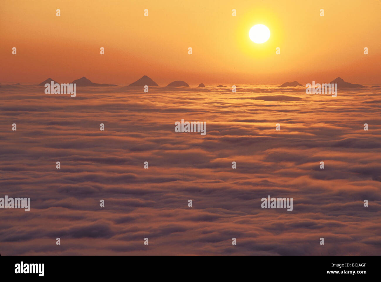 Sunset Mt Fairweather gamma Tongass Natl Forest SE AK Foto Stock