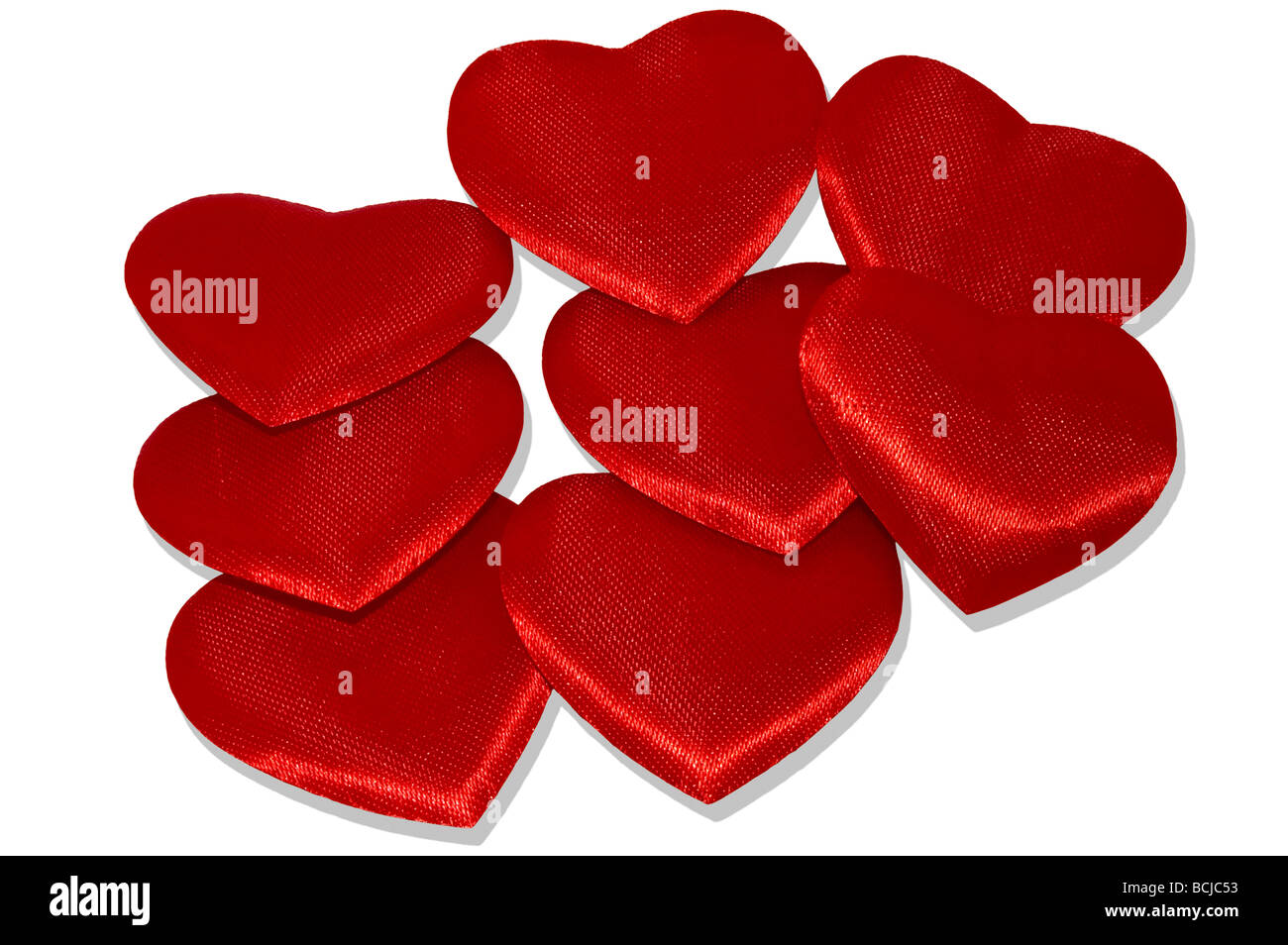 Immagine del gruppo red cuori isolati su bianco. Foto Stock