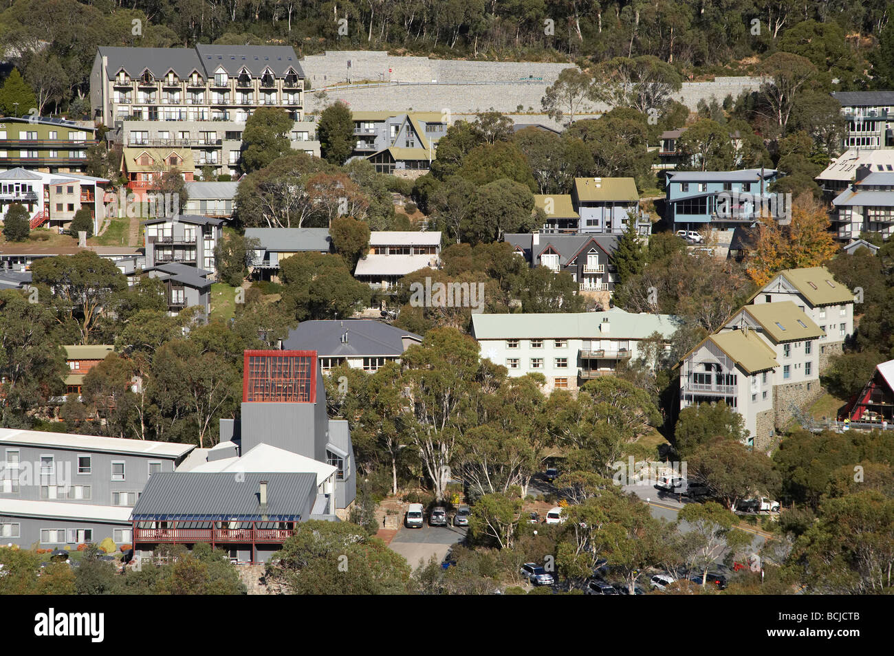 Thredbo Ski Resort Kosciuszko Parco Nazionale montagne innevate del Nuovo Galles del Sud Australia Foto Stock