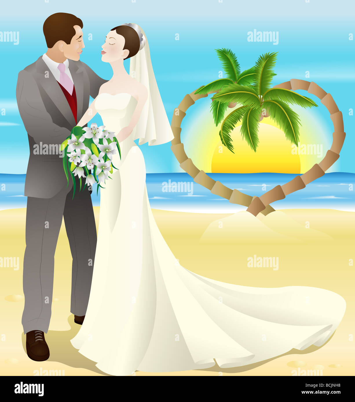 Sposa e lo sposo in amore matrimonio illustrazione vettoriale Foto Stock