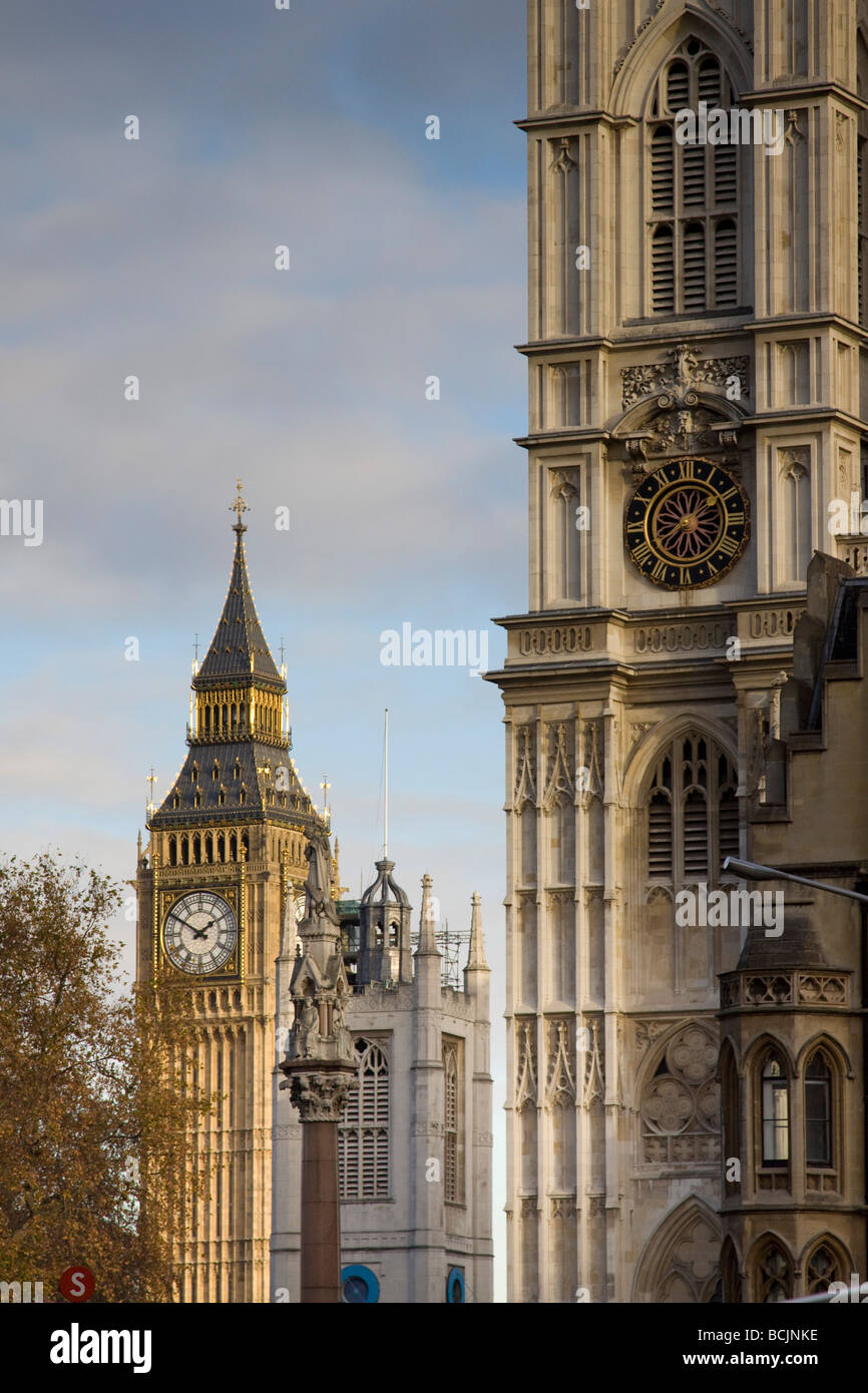 L'Abbazia di Westminster e il Big Ben di Londra, Inghilterra Foto Stock
