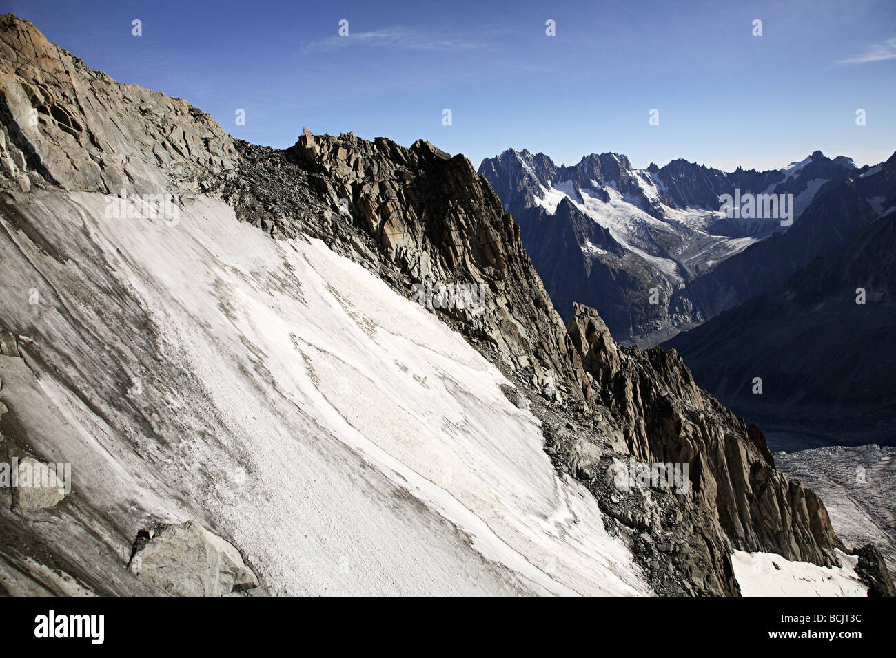 Montagne e Ghiacciai vicino a Mont Blanc Foto Stock