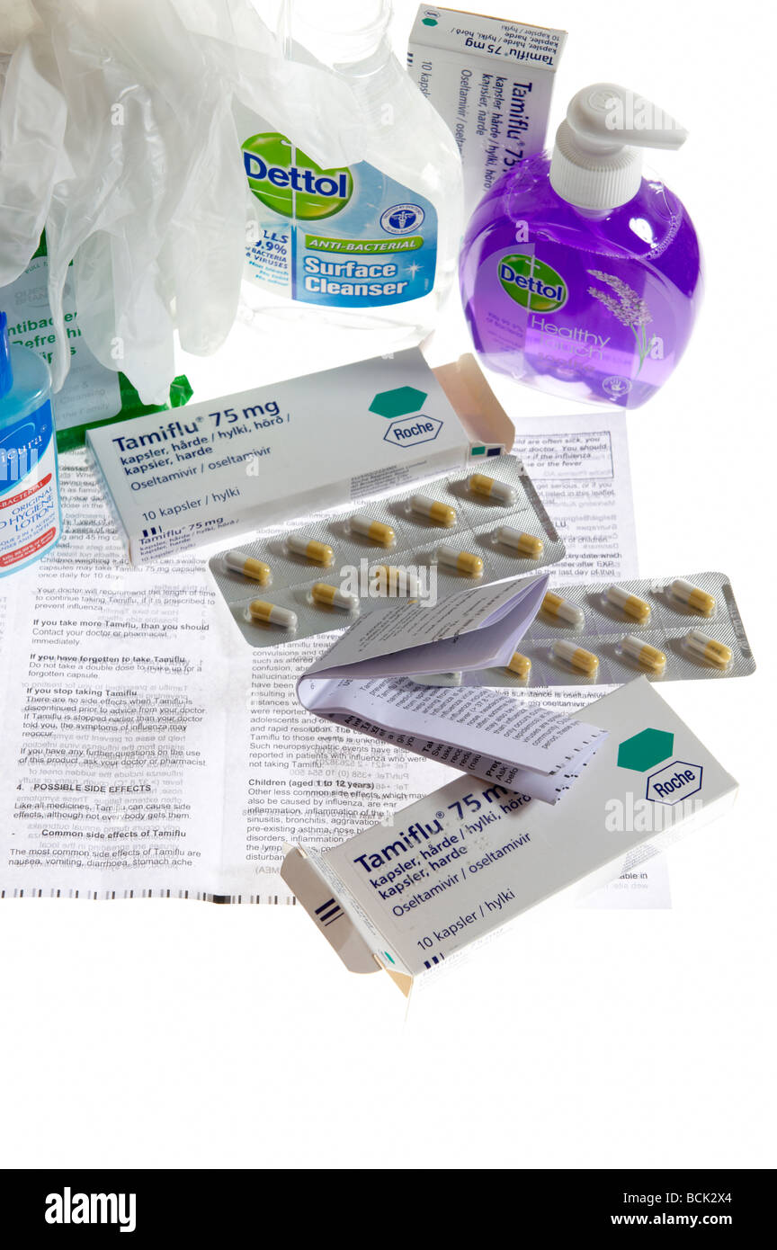 Tamiflu Peste Suina farmaci influenzale Oseltamivir Controlla uso orale INIBITORI DELLE NEUROAMMINIDASI Foto Stock
