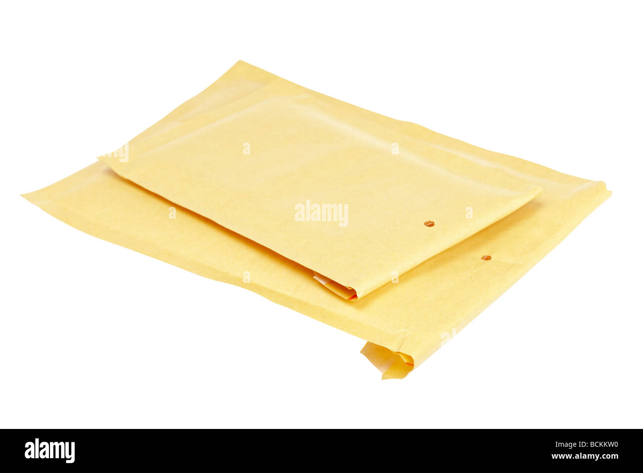 Due buste giallo isolato su sfondo bianco percorso incluso Foto Stock