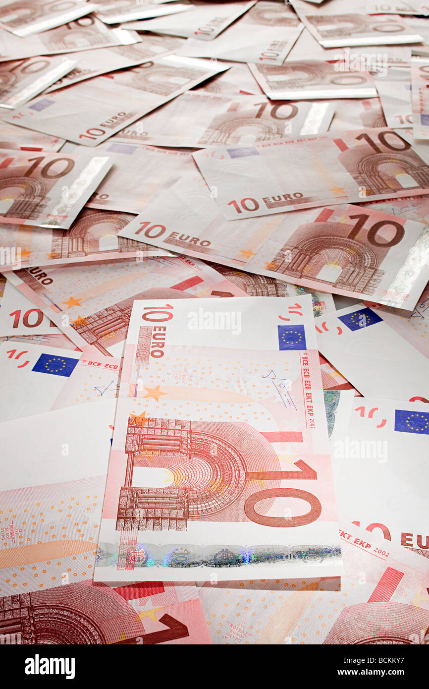 Dieci banconote in euro Foto Stock
