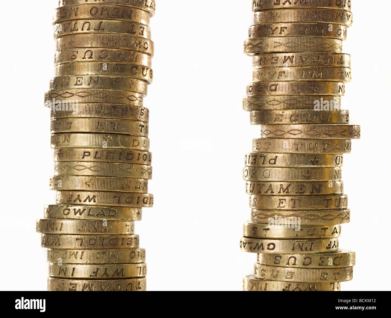 Pile di una libbra di monete Foto Stock