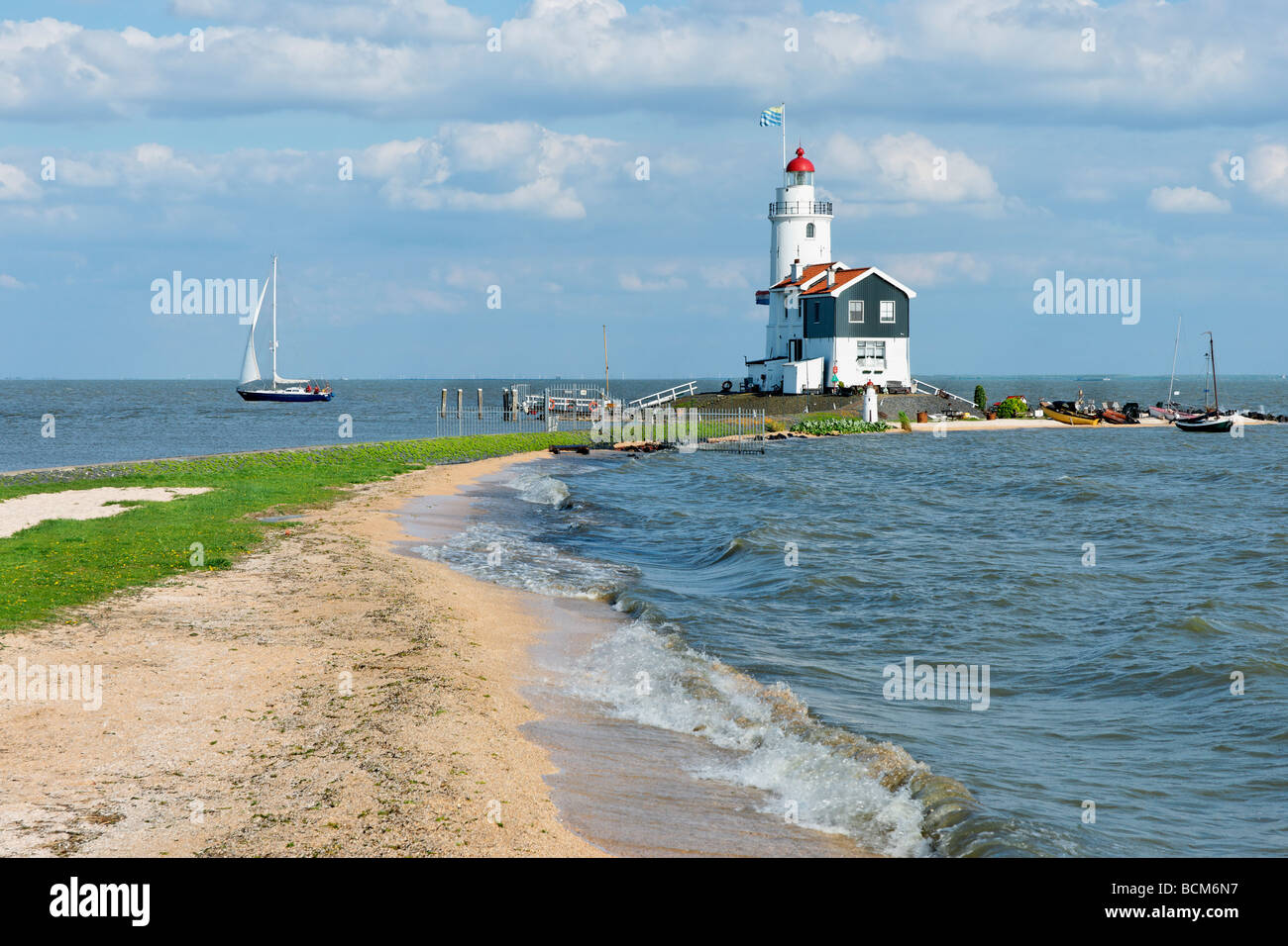 Het Paard van Marken Lighthouse, Marken, North Holland, Paesi Bassi. Foto Stock