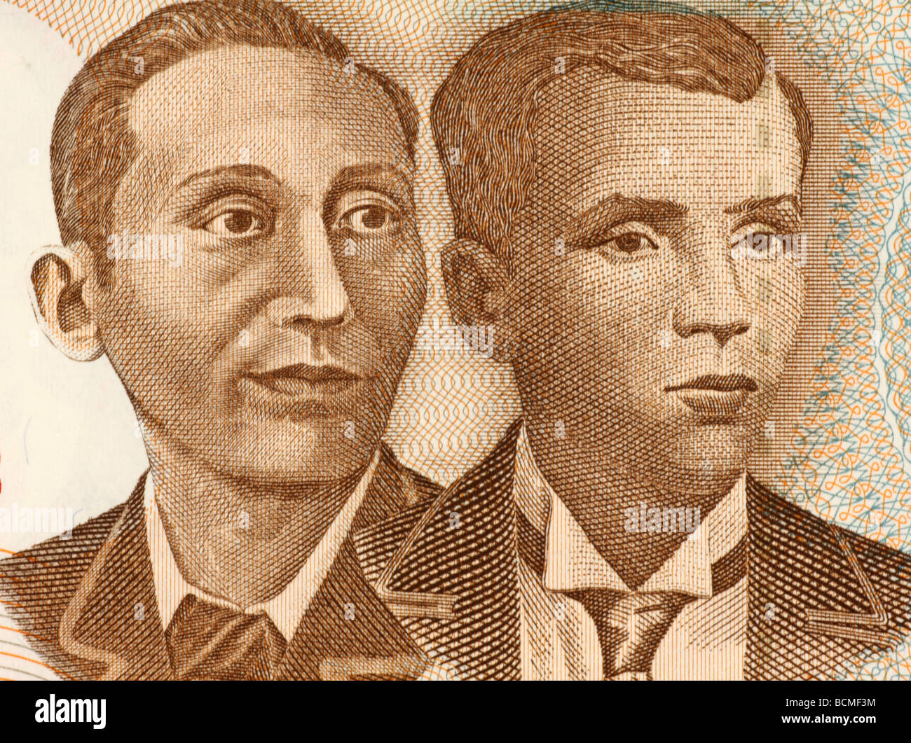 Apolinario Mabini e Andres Bonifacio su 10 Piso 2008 banconota da Filippine Foto Stock