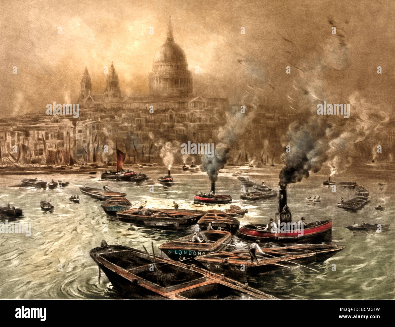 Le navi di fumo diffondono nella parte anteriore del San Paolo nella Cattedrale di Londra, Inghilterra, circa 1900 Foto Stock