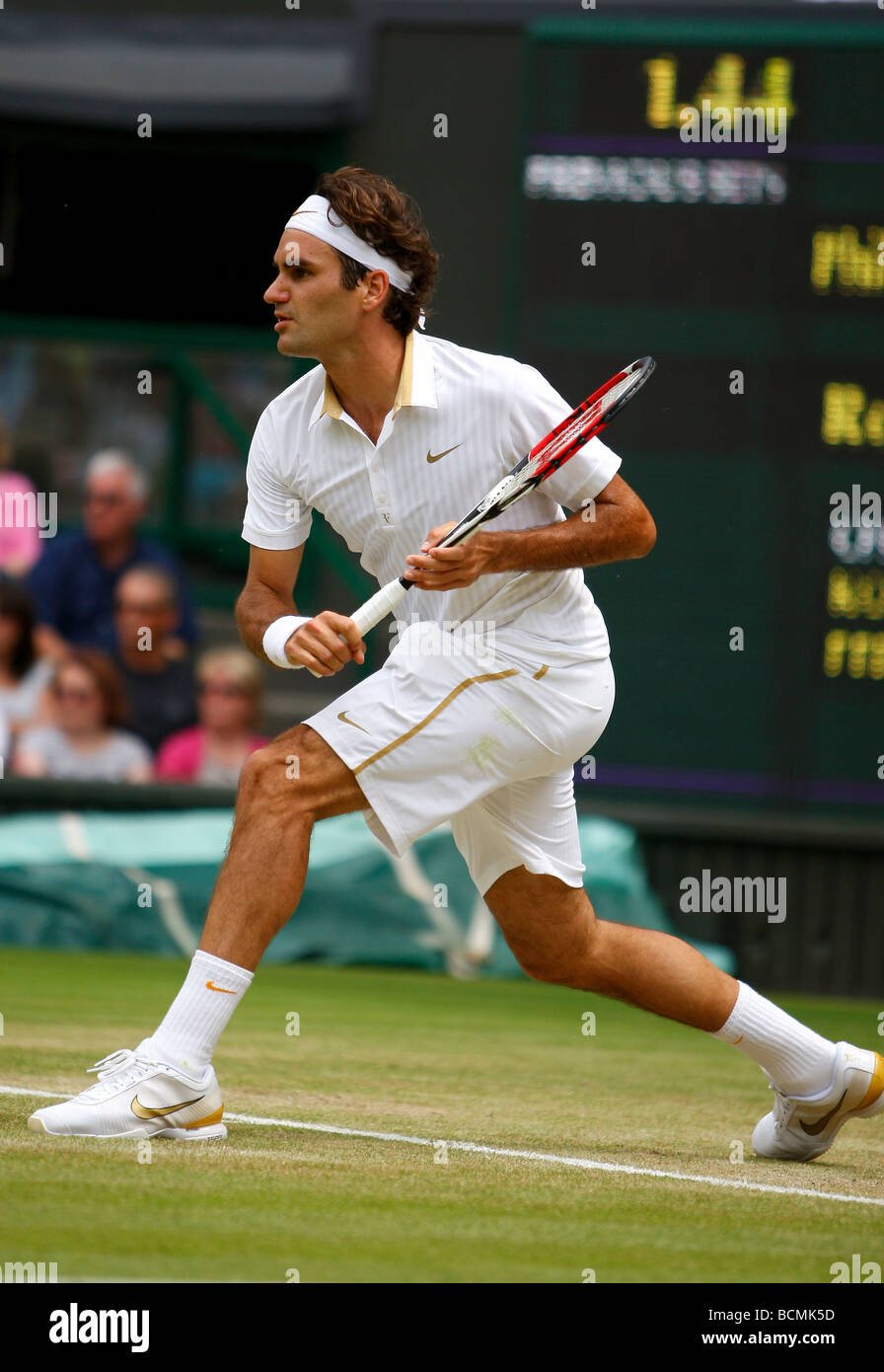 Campionati di Wimbledon 2009,Roger Federer SUI in azione Foto Stock