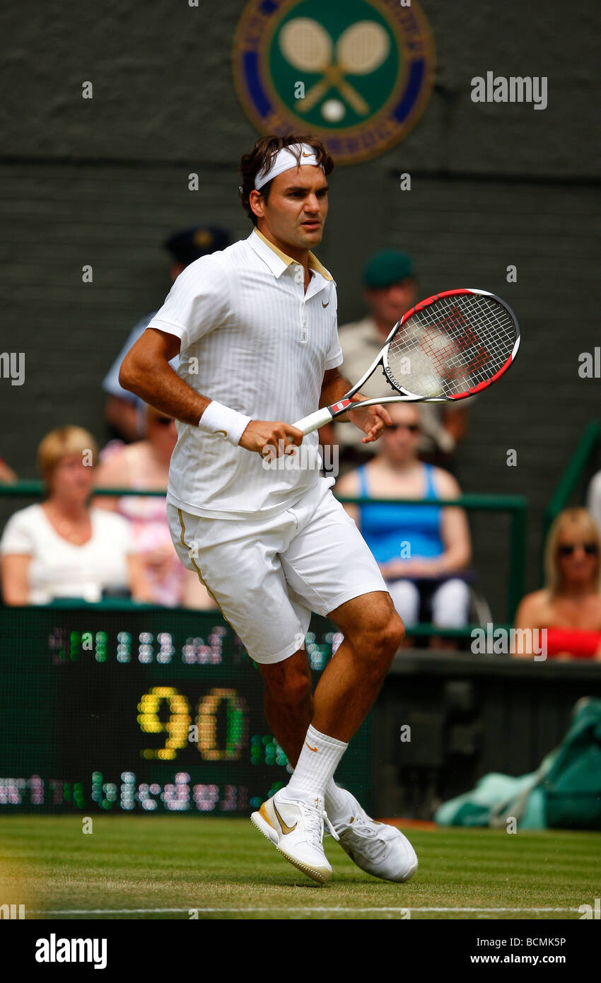 Campionati di Wimbledon 2009,Roger Federer SUI in azione Foto Stock