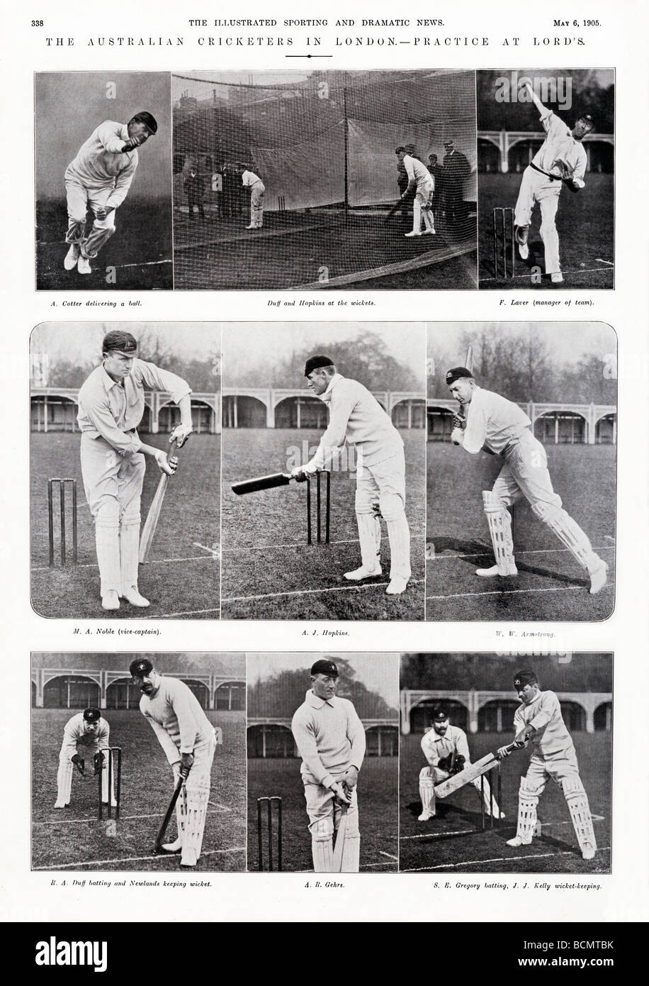 Turisti australiani pratica rivista 1905 Diffusione del touring team in fase di riscaldamento al Lords per l'inizio del loro tour in Inghilterra Foto Stock