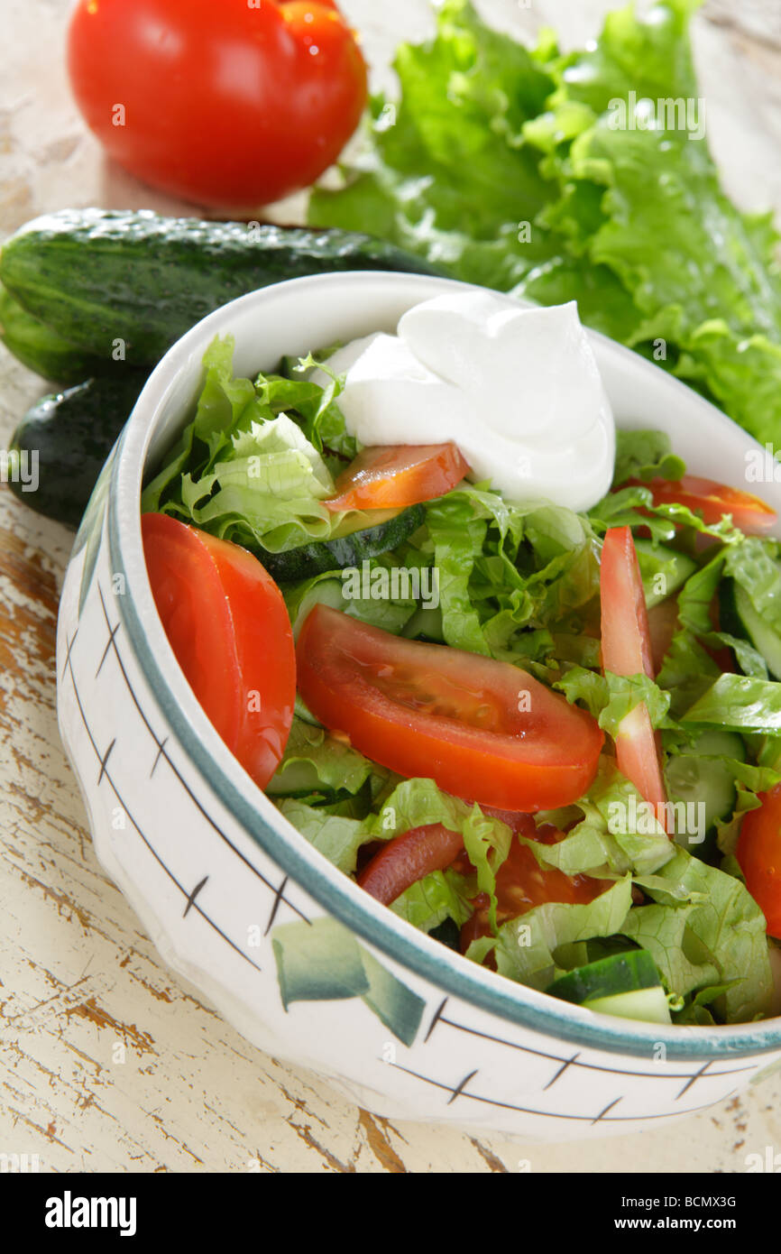 Con insalata di verdure fresche e panna acida Foto Stock